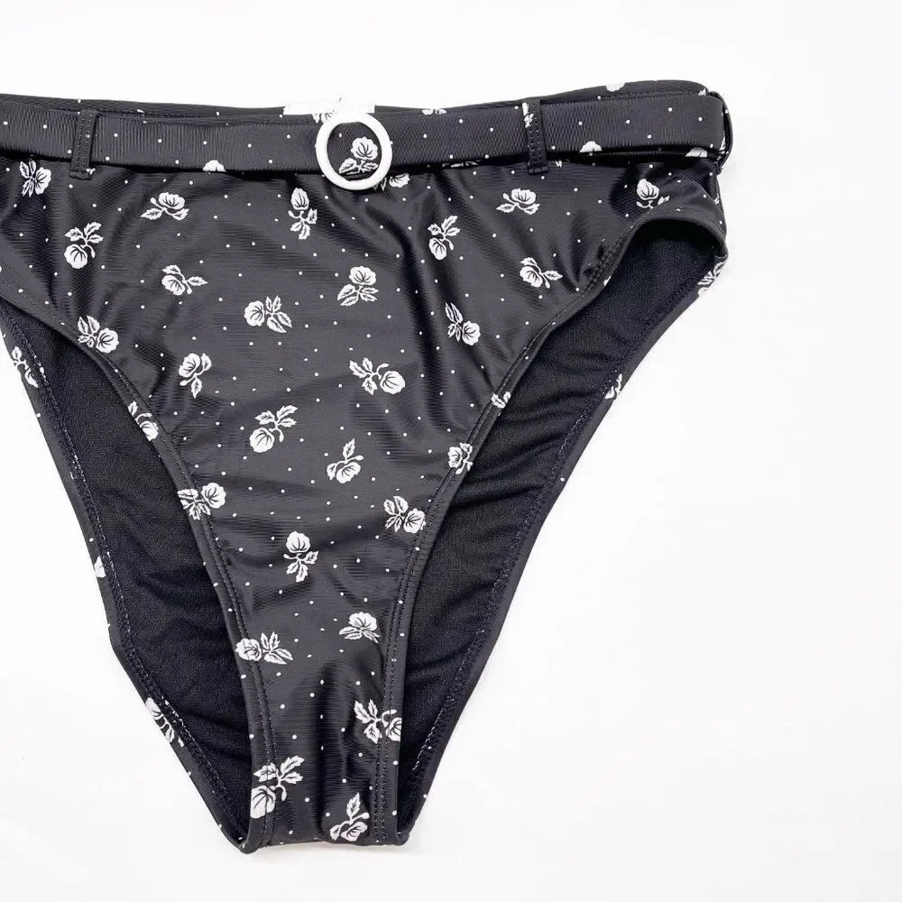 ONIA Black Polka Dot Floral High Waist Bikini Set
